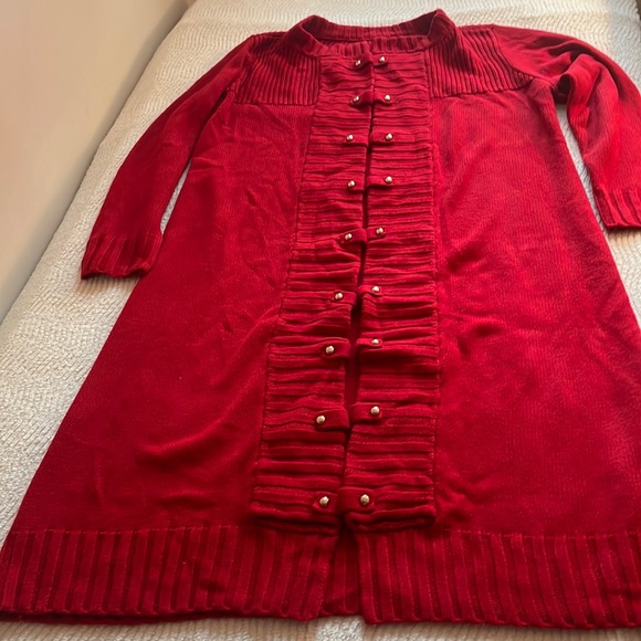 Women’s XL Red long cardigan duster coat sweater knit open front long sleeve - Picture 4 of 11